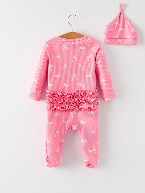 christmas-bow-pink-romper-with-hat-sweet-and-stylish-baby-outfit-Sophia's Style--2